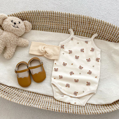 Summer Arrival Baby Unisex Sleeveless Thin Simple Pattern Onesies-1