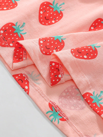 Arrival Autumn Girls Long Sleeves Cartoon Strawberry Fruits Pattern Crew Neck Dress-4