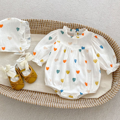 Autumn Heart Pattern Triangle Onesies With Hat