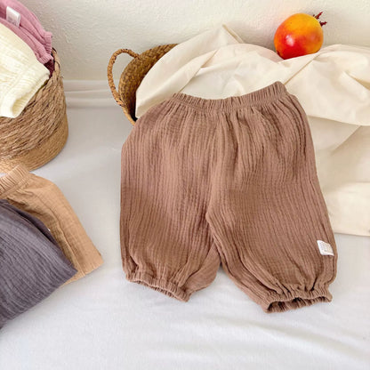 Summer Arrival Kids Unisex Cotton Casual Style Solid Color Pants-4