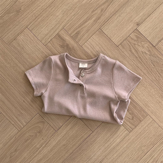 Summer Arrival Kids Unisex Crew Neck Short Sleeves Thin Solid Color Elastic Top Base T-Shirt-1