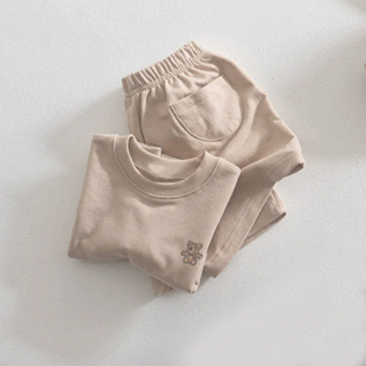 Summer Hot Selling Baby Kids Unisex Short Sleeves Teddy Logo Pattern T-Shirt and Plain Shorts Clothing Set-3
