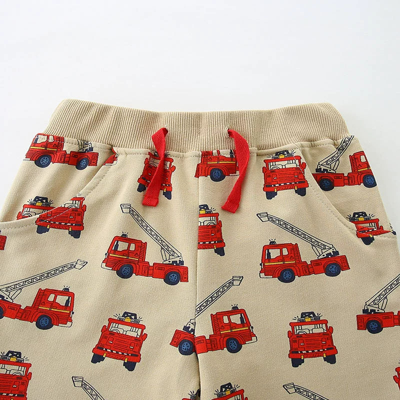 Summer Arrival Kids Boys Cotton Casual Style Cartoon Fire Engines Pattern Shorts-4