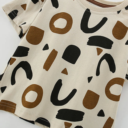 Summer Baby Kids Geometric Pattern T-shirt and Shorts Clothing Set for Boys-2