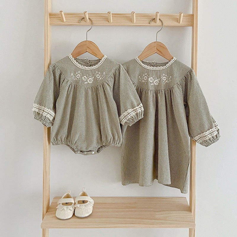 Autumn Vintage Style Embroidered Design Dress & Onesies-3