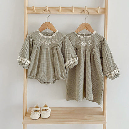 Autumn Vintage Style Embroidered Design Dress & Onesies-3