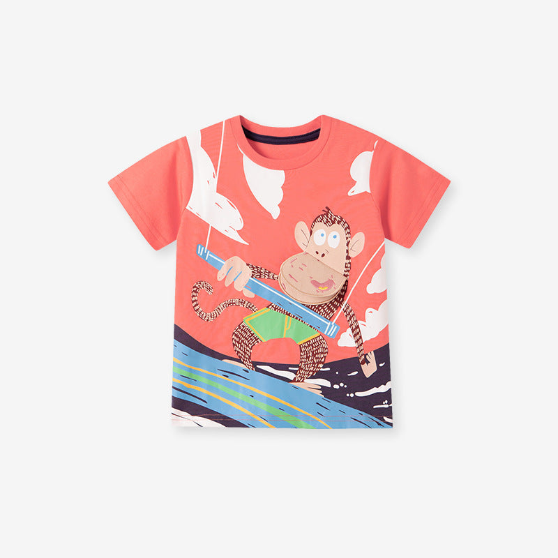 Summer Baby Kids Monkey Cartoon Pattern T-shirt and Shorts Clothing Set for Boys-3