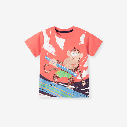 Summer Baby Kids Monkey Cartoon Pattern T-shirt and Shorts Clothing Set for Boys-3