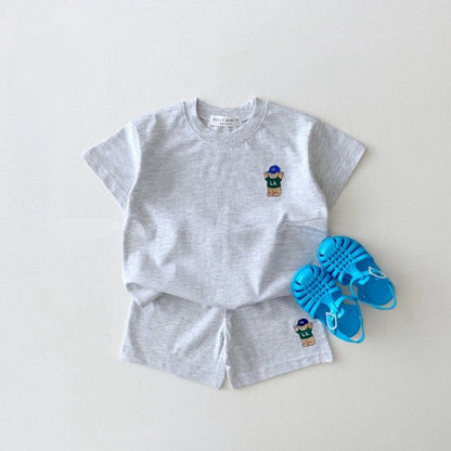 Summer Baby Kids Teddy Bear Pattern T-shirt and Shorts Clothing Set-5