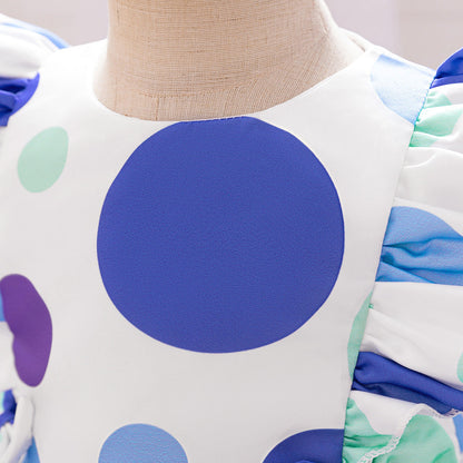 Summer Baby Kids Girls Fly Sleeves Crew Neck Fashion Polka Dots Dress-2