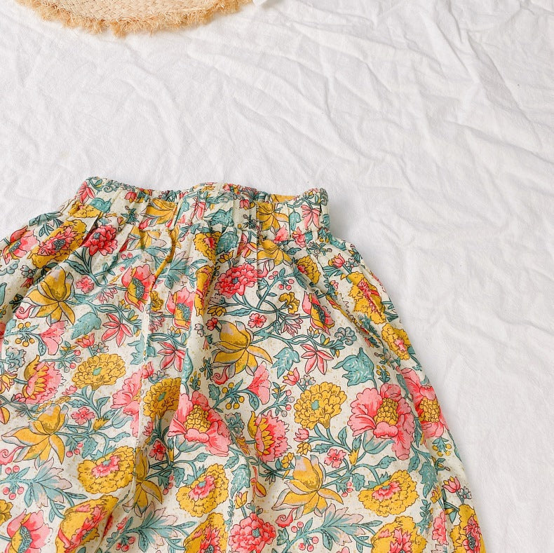 Baby Girl Floral Print Pattern Wide Leg Pants In Spring & Summer-3