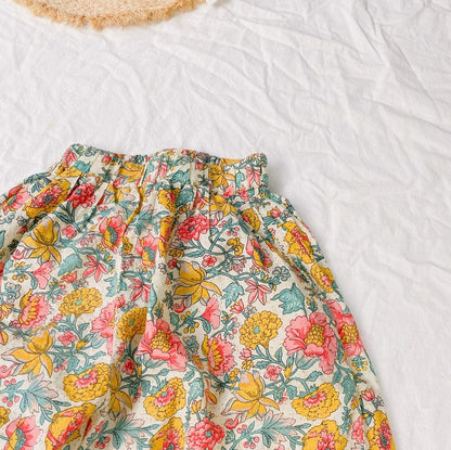 Baby Girl Floral Print Pattern Wide Leg Pants In Spring & Summer-3