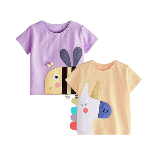 Kids’ Cartoon Bee Pattern Short Sleeves T-shirt in European and American Style for Summer-0