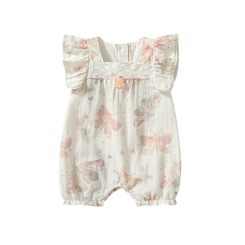 Summer Arrival Fly Sleeves Butterfly Pattern Square Neck Rompers for Stylish Girls-4