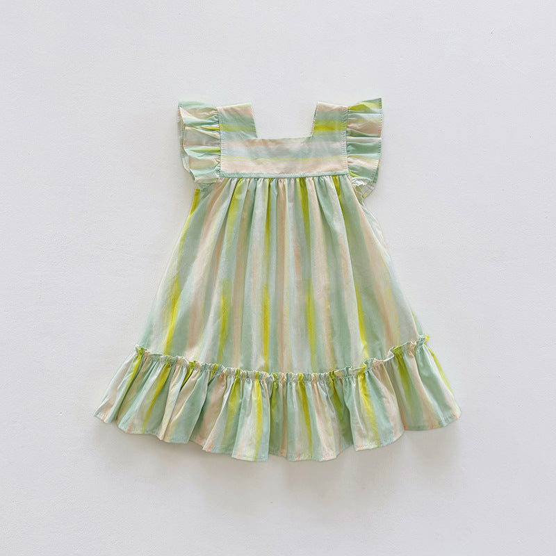 Summer Arrival Baby Kids Girls Fly Sleeves Striped Pattern Dress-1