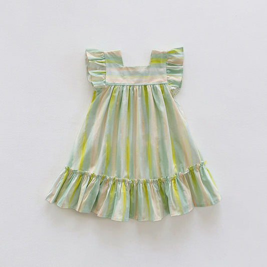 Summer Arrival Baby Kids Girls Fly Sleeves Striped Pattern Dress-1