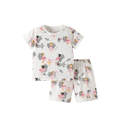 Summer Baby Kids Fairy Cartoon Pattern T-shirt and Shorts Clothing Set for Girls-0