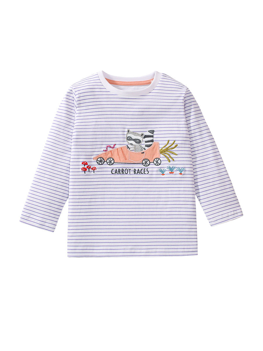 Arrival Autumn Kids’ Long Sleeves Cartoon And Striped Pattern T-Shirt In European And American Style For Summer-0