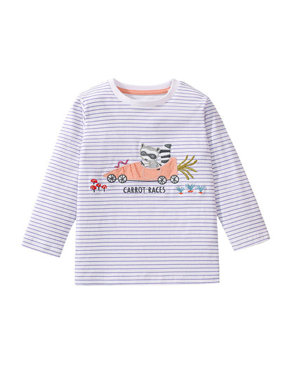 Arrival Autumn Kids’ Long Sleeves Cartoon And Striped Pattern T-Shirt In European And American Style For Summer-0