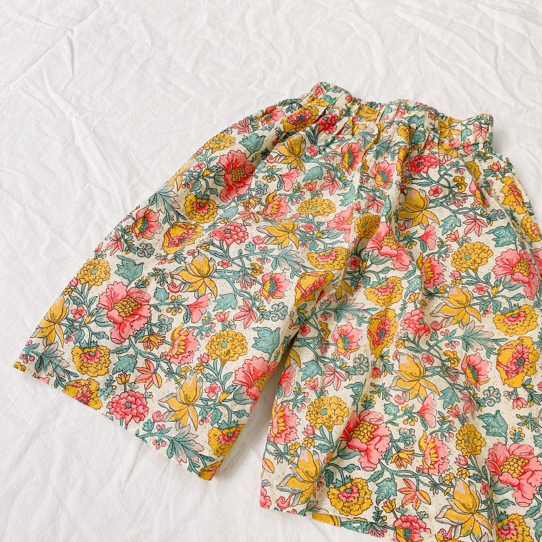 Baby Girl Floral Print Pattern Wide Leg Pants In Spring & Summer-4