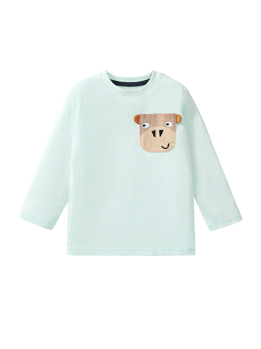 Design Autumn Kids’ Animals Cartoon Pattern Pocketed Long Sleeves T-Shirt In European And American Style-0