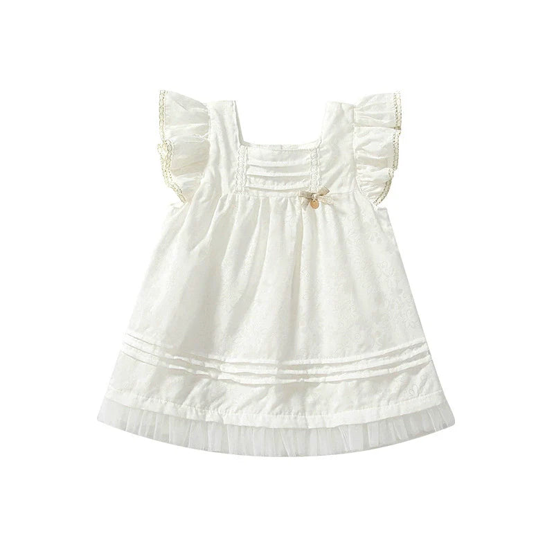Summer Baby Kids Girls Fly Sleeves Solid Color Dress-4