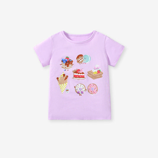 Kids’ Cartoon Pattern Short Sleeves T-shirt in European and American Style for Summer-0