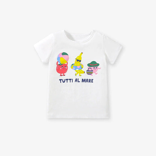 Kids’ Fruits Cartoon Pattern Short Sleeves T-shirt in European and American Style for Summer-0