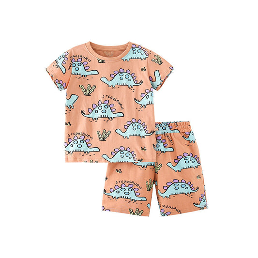 Summer Baby Kids Boys Dinosaur Cartoon Pattern T-Shirt And Shorts Clothing Set-0