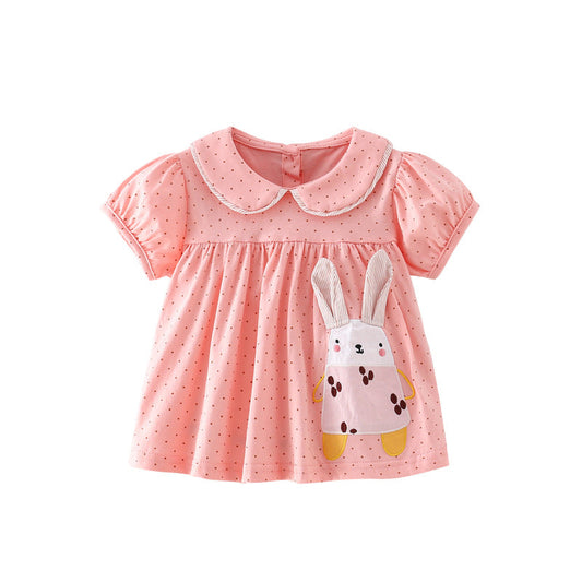 Summer Arrival Rabbit and Dots Pattern Short Sleeves Cute Dress for Stylish Girls-0
