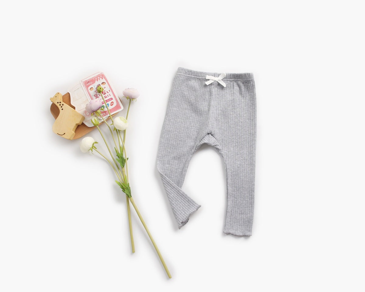 Baby Girl Solid Color Pants Leggings With Bow Decoration-4