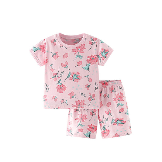 Summer Baby Kids Flowers Pattern T-shirt and Shorts Clothing Set for Girls-0
