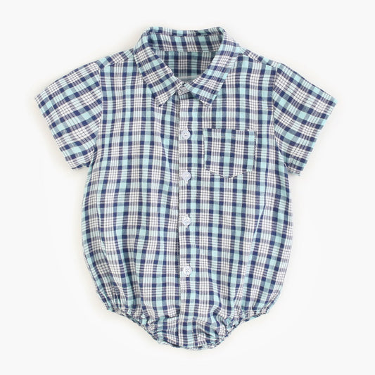 Baby Boy Plaid Pattern College Style Onesies