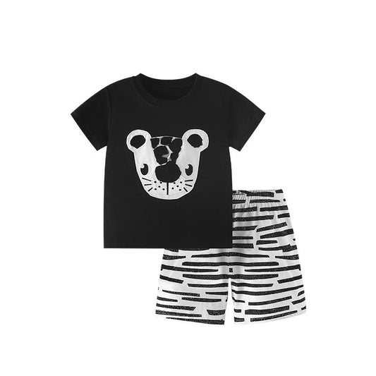 Summer Baby Kids Casual Animals Cartoon Pattern T-shirt and Shorts Clothing Set for Boys-0