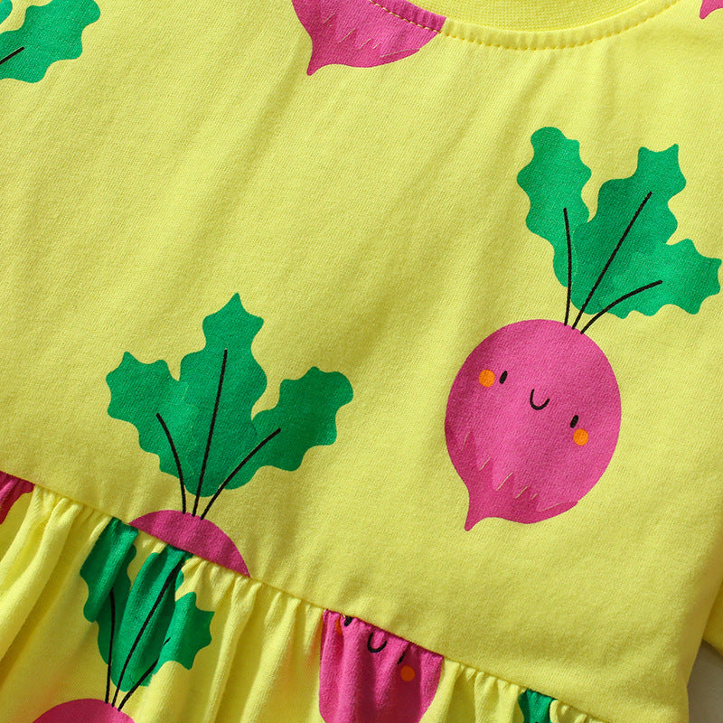 Summer Arrival Cartoon Radish Pattern Short Sleeves Dress for Stylish-3