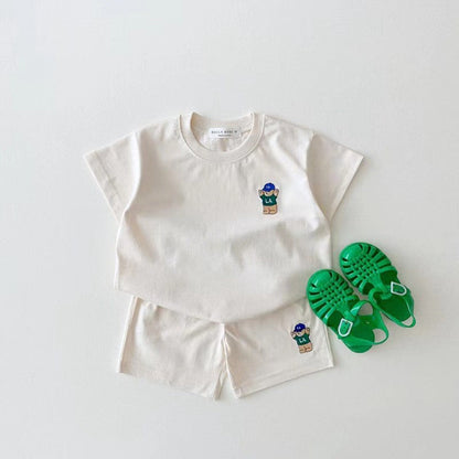 Summer Baby Kids Teddy Bear Pattern T-shirt and Shorts Clothing Set-4
