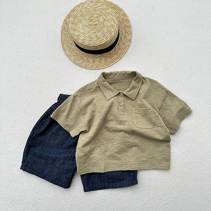 Summer New Arrival Kids Unisex Soft Comfortable Short Sleeves Thin Solid Color Turndown Collar Polo Shirt-4