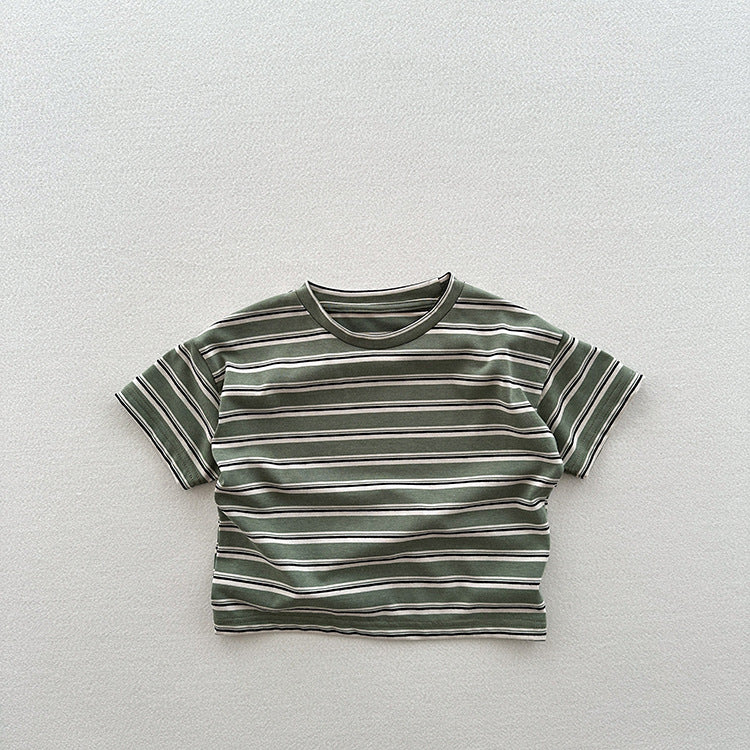 Summer New Arrival Kids Unisex Soft Comfortable Short Sleeves Striped Thin Top Casual T-Shirt-3