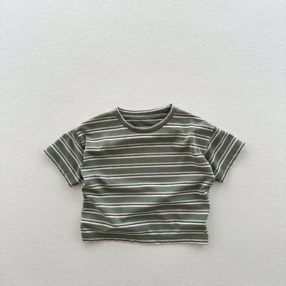 Summer New Arrival Kids Unisex Soft Comfortable Short Sleeves Striped Thin Top Casual T-Shirt-3