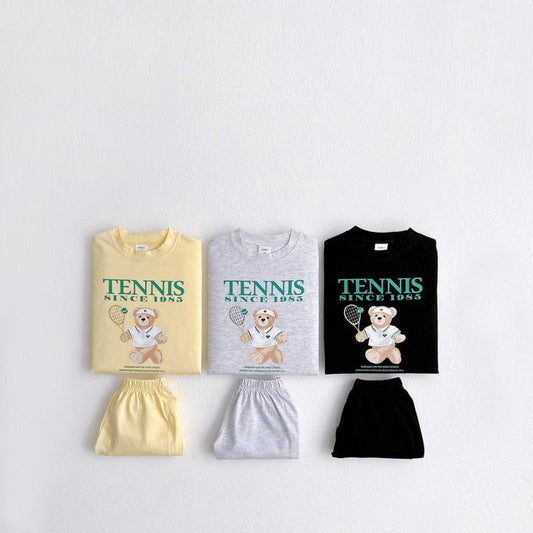 Summer Baby Kids Unisex Casual Letters and Teddy Bear Pattern Short Sleeves Top Shirt and Shorts Clothing Set-0