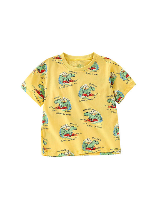 Boys’ Cartoon Dinosaur Pattern Short Sleeves T-Shirt In European And American Style For Summer-0
