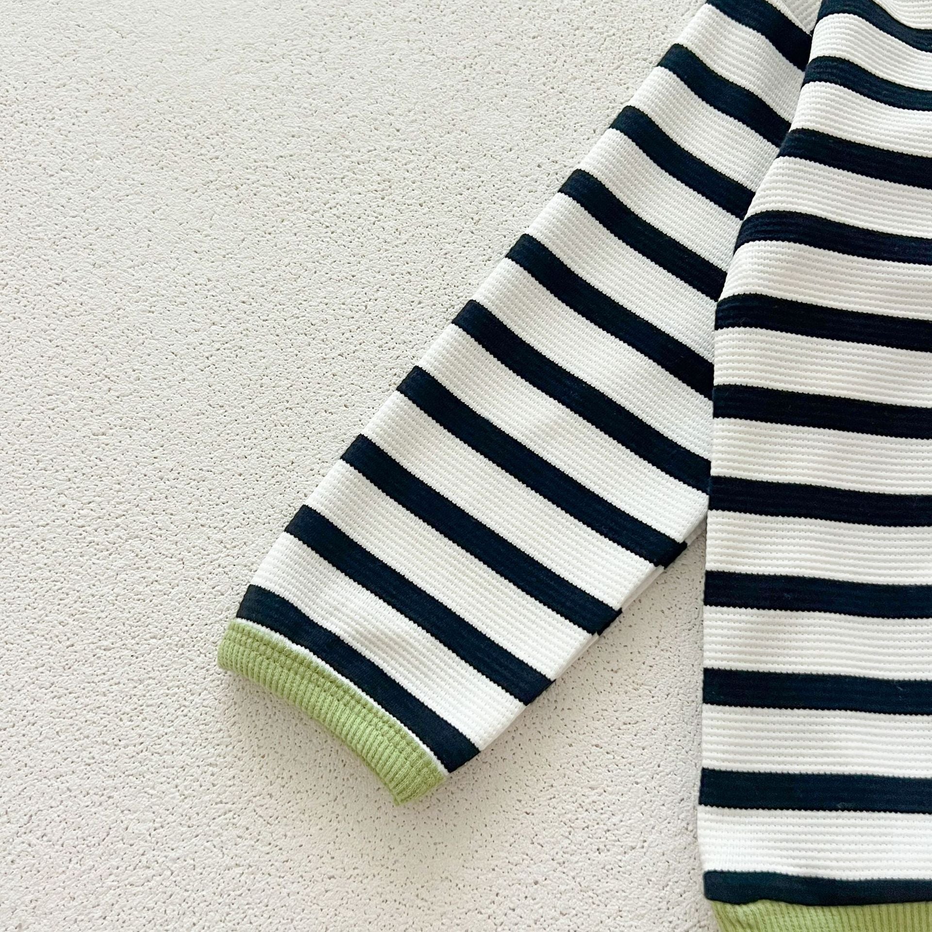 Casual and Versatile Two-Piece Set: Round Neck Striped Top and Green Pants for Baby and Toddlers-4