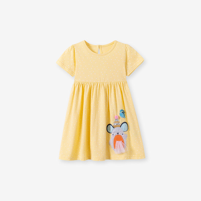 Summer Arrival Animals Cartoon Pattern Short Sleeves Dress for Stylish Girls-3