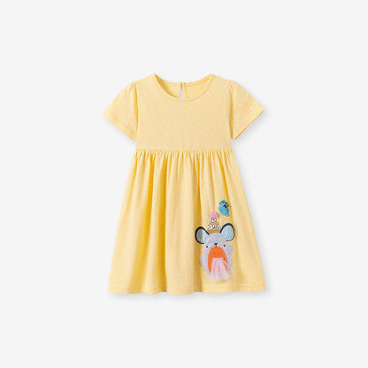 Summer Arrival Animals Cartoon Pattern Short Sleeves Dress for Stylish Girls-3