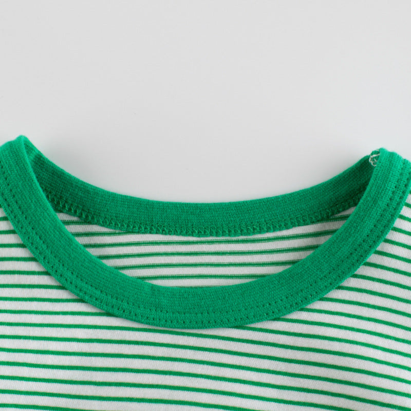 Baby Striped Pattern Casual Round Neck T Shirt Outfits-4