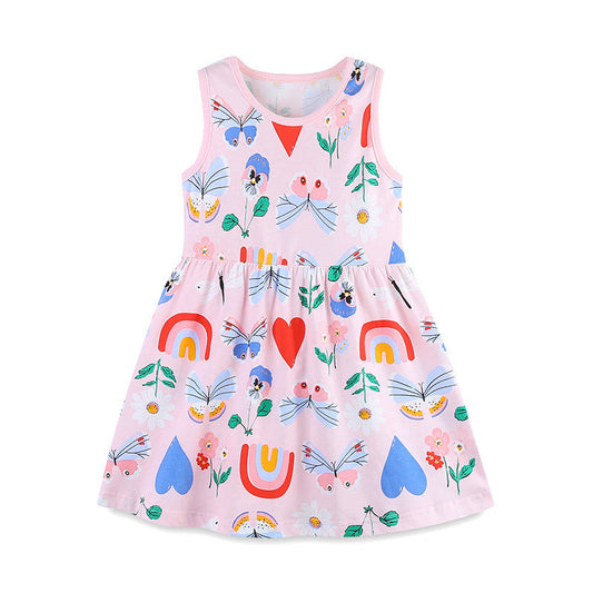 Summer Pure Cotton Cute Various Cartoon Pattern Sleeveless Dress for Stylish Girls-0