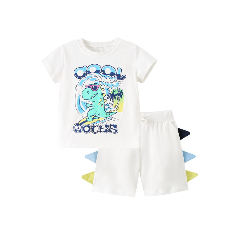 Summer Baby Kids Boys Refreshing Dinosaurs Cartoon Pattern T-Shirt And Shorts Clothing Set-0