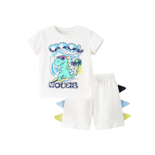 Summer Baby Kids Boys Refreshing Dinosaurs Cartoon Pattern T-Shirt And Shorts Clothing Set-0