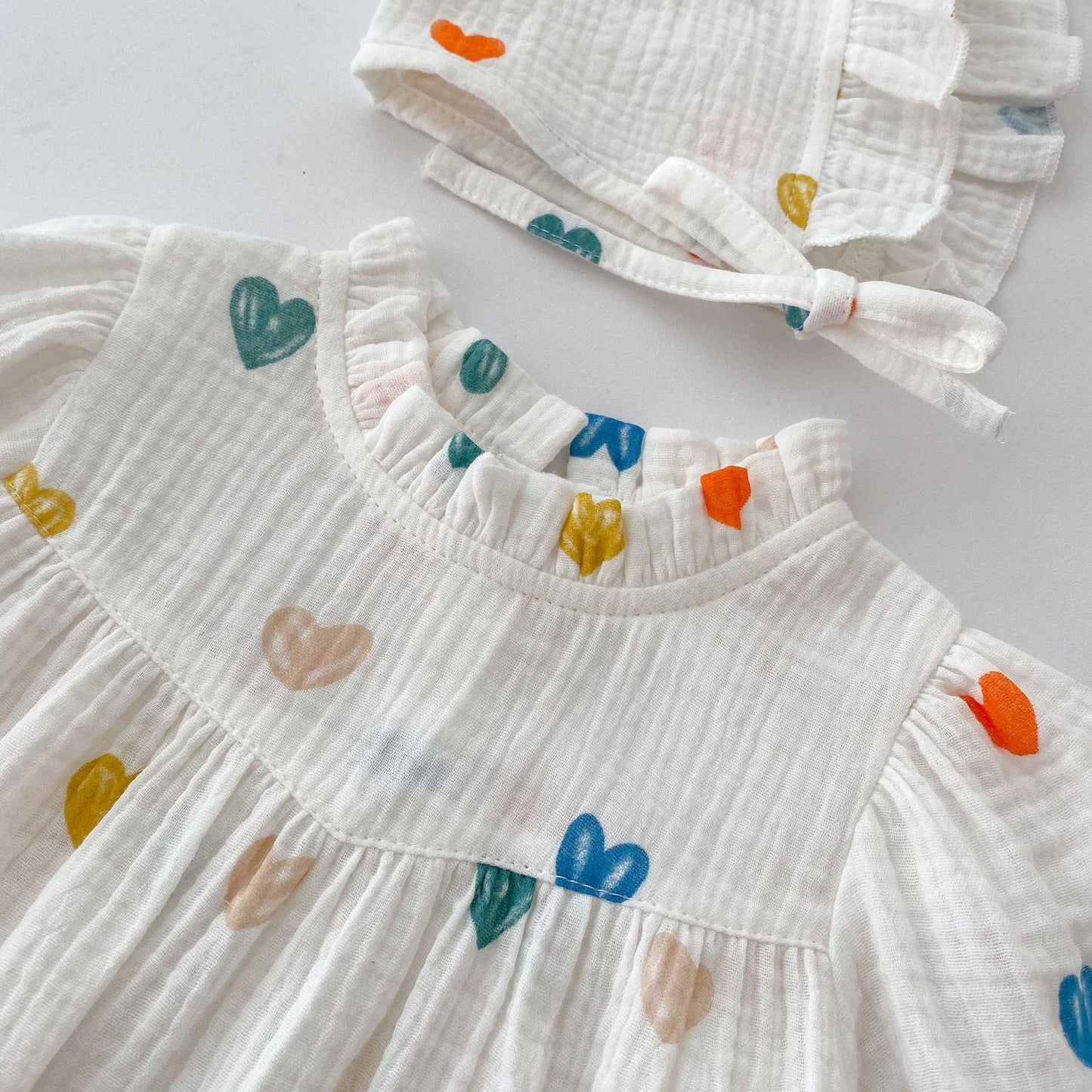 Autumn Heart Pattern Triangle Onesies With Hat