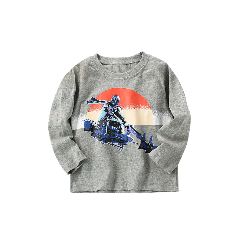 Baby Boy Print Pattern Long Sleeve Loose Shirt Top-4